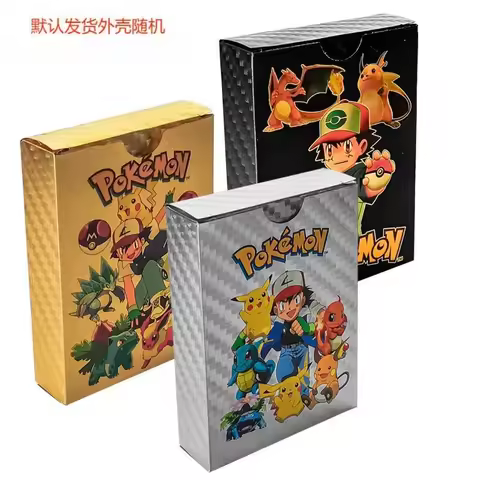 55pcs Anime New Pokémon Colorful Gold Foil Card Cartoon Pokémon Pikachu Silver Black English Card Ch