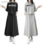 Korea ◊2pcs Women Dress Suit Plain Long Sleeve Baju Muslimah Blouse Tops + Maxi Skirt Set 5XL Plus Size Clothes Dresses Kurung Murah COD