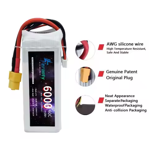 4S 14.8V 6000mAh 60C LiPo Battery with Deans T XT60 TRX EC5 Connector for RC Car Truck Airplane Boat