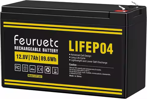 12V 7Ah LiFePO4 Battery, 2000+ Cycles, Lightweight with BMS for Solar, Toys, Alarms