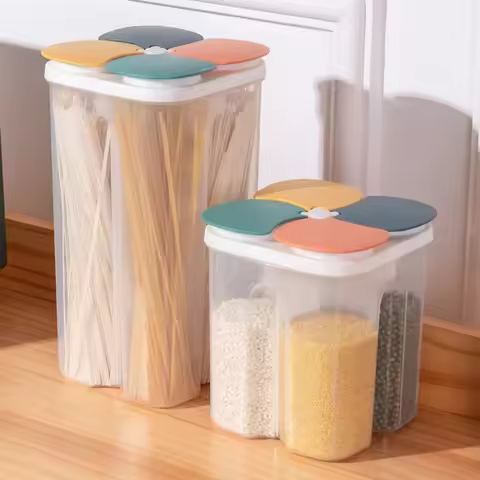 Kitchen Cereals Storage Box Plastic 4 Grids Sealed Jars 1.5L/2.3L Food Container Moisture-proof Grai