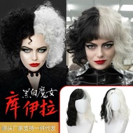 Black and white witch Cuilla wig spotted dog Cruella women's full黑白魔女库伊拉COS假发斑点狗Cruella欧美女士全头套 -087