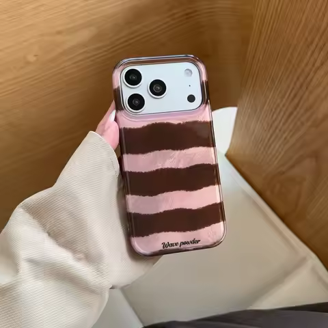 Korean Ins Brown Pink Stripes Phone Case for Xiaomi Mi 15T 15 11 Poco X6 M7 M6 X5 F5 F7 X3 M3 NFC Li