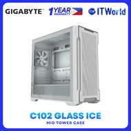 Gigabyte C102 Glass Ice - Mid Tower Tempered Glass / 2x120mm Fans PC Case - White GP-C102GI itw