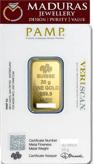 GOLD BAR 999.9 PAMP SUISSE 20G