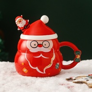Ly sứ có nắp hình nón Noel 480ml tặng kèm muỗng Santa Claus Bộ cốc sứ có quai họa tiết ông già Noel