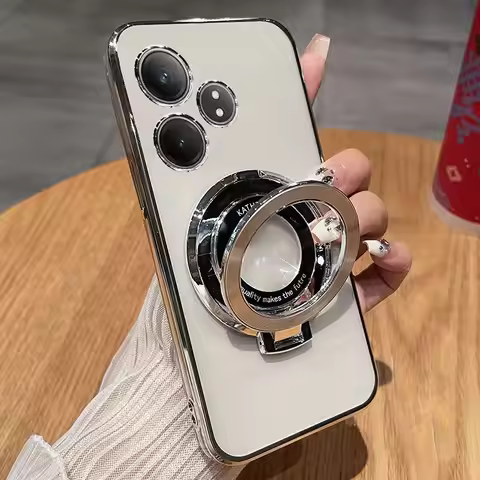 For Realme GT6 GT 6T Neo6SE Case Transparent Electroplating 360° Rotating Bracket TPU Anti-fall Cove