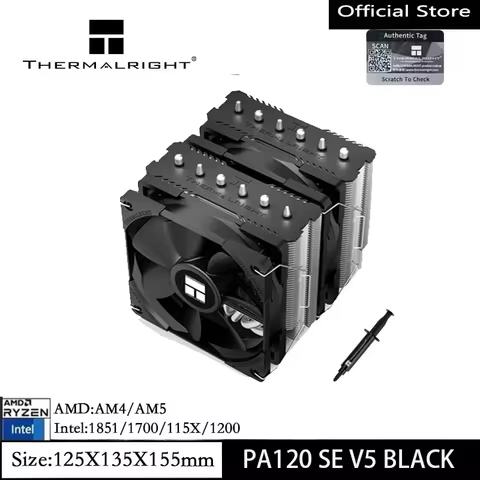Thermalright PA120 SE V5 Black Dual-Tower CPU Cooler, Featuring AGHP 5th-Generation Heat Pipe Techno