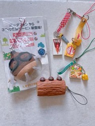 日本 中古 電話繩 吊飾 食玩Pocky, Collon, Pizza, Log