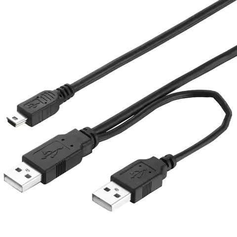 2 in 1 USB2.0 Type A Male To Mini 5P Male Data Cable+USB Male To Male Power Cable Y Splitter for HDD