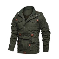 Mens Heavy-Duty Winter Jacket With Hood Multi-Pocket Work Coat Full-Zip Closure Black Exterior Ideal