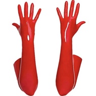 【Limited Time Only】 New Women Shiny Faux Unisex Black Long Gloves Men Latex Fetish Patent Full Fingers Elbow Cosplay Accessory