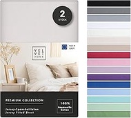 VelvetHome Fitted Sheet 90 x 200 cm, 100% combed cotton, Made in EU, 165 g/m², Set of 2 sheets from 