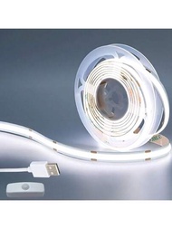 5v白色cob Led燈條,高亮度led燈條,6000k/防水led燈,按鈕開關控制,適用於臥室、廚房、diy家居裝飾