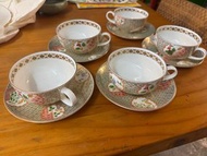 日本庫山窯描金彩繪咖啡杯 已停產一套5set
