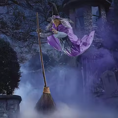 Spooky Halloween Decor Life Size Talking Witch Purple Outdoor Spooky Animatronic Witch Sound Activat