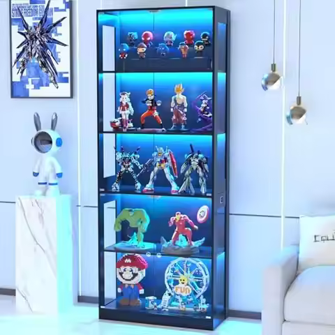(Local US Inventory)80'' Display Cabinet with Glass Door 5-Tier Display Case | Human Body Sensor, 3