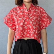 印尼蠟染可愛少女風短版襯衫 PUPUT - 石榴紅 - PUP007