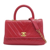 紅色 牛皮 山形紋 COCO Handle  金扣 兩用包【CHANEL 香奈兒】