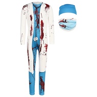 Yartina Kids 3Pcs Zombie Surgeon Costume Bloody Surgeon Halloween Cosplay Round Neck Long Sleeve Bac