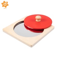 [utruiut0k] Wooden Puzzle with Mirror Child-Centered Circle Puzzle with Mirror Handheld Grasping Toy