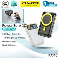 【3C Certified】Awei PA-10 10000mAh Power Bank 20W Fast Charging Powerbank Magnetic Wireless Powerbank