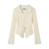 Áo Len Dệt Kim Cổ Bẻ Tay Dài Ôm Vừa Vặn CIVICERA Dành Cho Nữ Mùa Thu Đông Ngắn Thường Ngày Chất Liệu