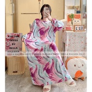 (BELLAHAZAHA) KAFTAN DRESS KAFTAN TIDUR PEREMPUAN, KAFTAN TIDUR LABUH BERCORAK, LENGAN PANJANG DAN L