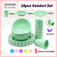 ECOWARE 18pcs High Quality Kenduri Set/ Pastel Colour Party Set 18pcs/ Plastic Plates Cups Bowls Set