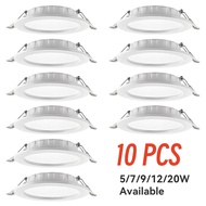10pcs/Lot LED Downlight 5W 7W 9W 12W 20W 220V Recessed Ceiling Lamp Round LED Panel Lights Spotlight Bathroom Kitchen Lighting
