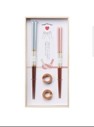 全新 日本直送 永結同心筷子兩對 連水晶戒指形筷子托 Happy Marriage 禮盒 結婚禮物 結婚賀禮