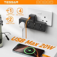 TESSAN Extension Plug Adapter with USB+Type C Multi Plug Power Extension Socket Adaptor