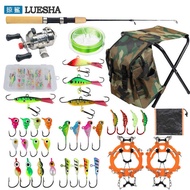 Pillar Shark|34 Pieces Ice Fishing Hook Set Chair Fishing Rod Fishing Reel Fishing Gear Ice Fishing 