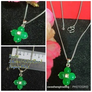 An Ori.Stainless Steel Rantai Leher fb05 1.3 dgn Loket Batu Jade celup silver-Sesuai utk Gadis/Wanit