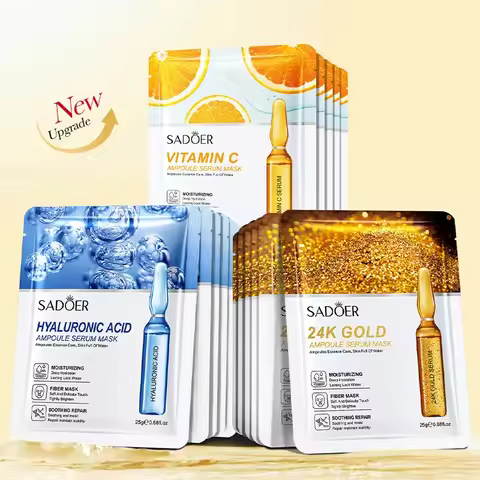 10-Piece Set Sadoer 24K Gold Vitamin C Hyaluronic Acid Mask Moisturizing Firming Hydrating Facial Ca