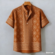 Men's Braong Polo Shirt for Men Enthic Clothing Barong Style Tops Casual Short-sleeve Polo Shirt Pat