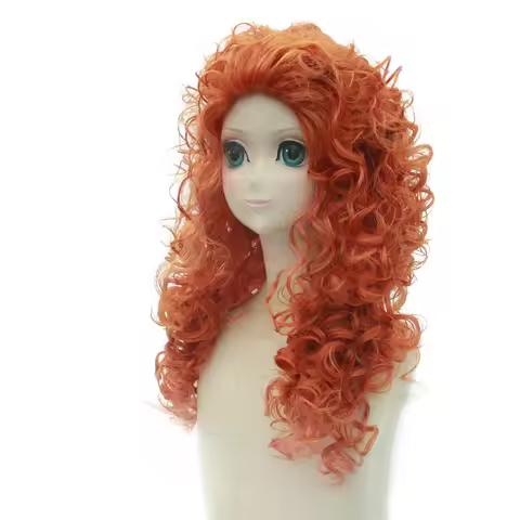 Brave Princess Merida Character Wig High-Temperature Synthetic Fiber Long Curly Wig Orange Lolita Wi
