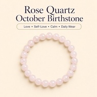 Rose Quartz October Birthstone Bracelet Crystal Stone Beads Elastic Stretch Jewelry Gift