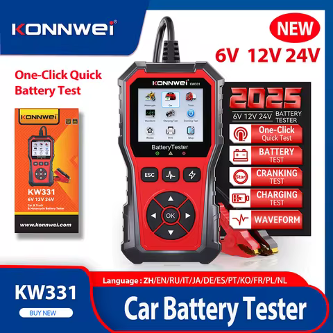 2025 New KONNWEI Professional Car Battery Tester 6V-12V-24V 100-2000 CCA Cranking Charging Circut An