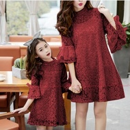 couple baju ibu dan anak perempuan dress pesta natal kondangan - maroon