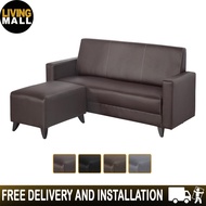 Living Mall Dorcas Fabric/ Leather 2, 3 Seater Sofa Set + Ottoman In Grey, Brown, And Black