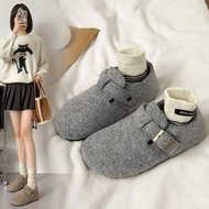 Taiwan Shipping Loafers Women Small Leather Shoes Retro Round Toe Felt Fleece Birkenstocks Lining Au
