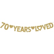 70 Years Loved Banner, Happy 70th Birthday Party Decorations Gold Gliter Paper Signs ADGA