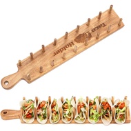 Vintage First Grade Acacia Wood Taco Holder Rack Tray Stand Up Holds 8 Soft or Hard Shell Tacos Also