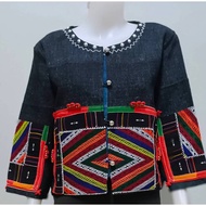 Hand-Woven Cotton Clothes Boat Neck Black Base Thai Hmong (Size 44)