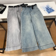 Summer Fashionable Commuter All-Match High Waist Slimmer Look Straight Wide Leg Jeans H#1