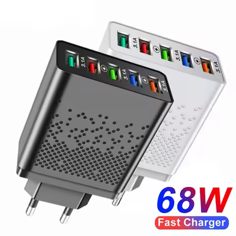 68W USB Charger 5 Ports Fast Charging EU/US Plug Wall Charger For iPhone Samsung Xiaomi Huawei Phone