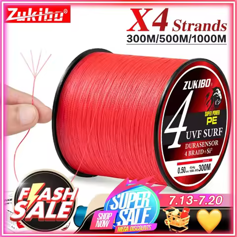 ZUKIBO 4 Strands 100M PE Braided Fishing Line 4LB-65LB Japan Durable Multifilament Fishing Line Supe