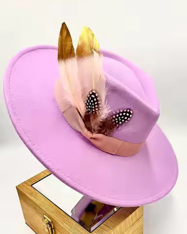 Orange fedora hat 9.5cm brim feather accessories wide brim jazz hat female imitation fedora hat male