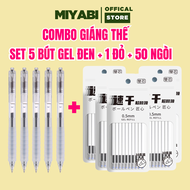 COMBO GIÁNG THẾ Bút Gel Bấm Ngòi 0.5mm Set 5 Bút Đen + 1 Bút Đỏ + 50 Ngòi bút bi nước học sinh